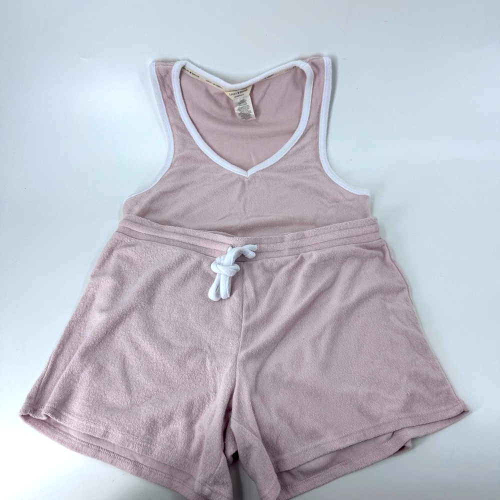 Lucky Brand 2 pc Pink Tank and shorts with White Trim - Terry cloth - Picture 2 of 11